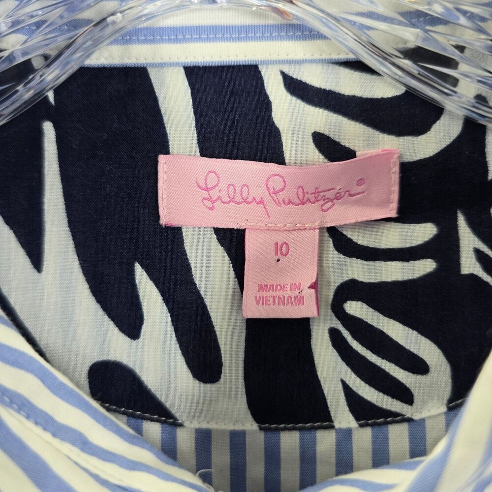Lilly Pulitzer Women's Blue & White Striped Button Down Ruffle Shirt Size 10 - Picture 6 of 14
